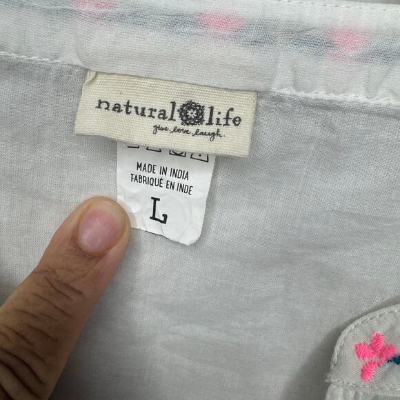 Natural Life White Embroidered Peasant Blouse L Boho Cotton‎ Tunic Top Festival - Picture 4 of 9